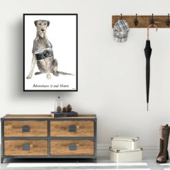 Adventure is out there Irish Wolf Hound dog print illustration. Framed & un-framed wall art 14 adventure is out there portrait print irish wolf hound 28x40 hall