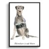 Adventure is out there Irish Wolf Hound dog print illustration. Framed & un-framed wall art 2 adventure is out there portrait print irish wolf hound front view