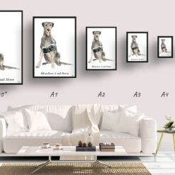 Adventure is out there Irish Wolf Hound dog print illustration. Framed & un-framed wall art 11 adventure is out there portrait print irish wolf hound size comparison