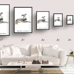 Adventure is out there Italian greyhound dog print illustration. Framed & un-framed wall art 11 adventure is out there portrait print italian greyhound size comparison