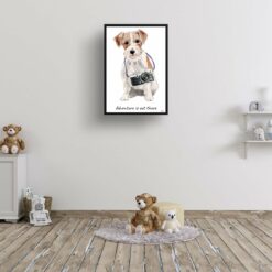 Adventure is out there Jack Russell dog print illustration. Framed & un-framed wall art 15 adventure is out there portrait print jack russel 28x40 kids room