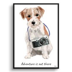 Adventure is out there Jack Russell dog print illustration. Framed & un-framed wall art