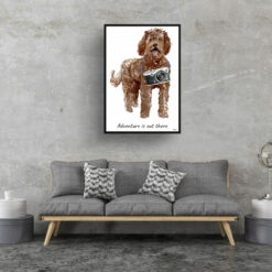 Adventure is out there Labradoodle dog print illustration. Framed & un-framed wall art 16 adventure is out there portrait print labradoodle 28x40 living room