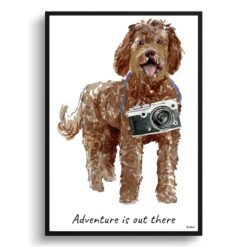 Adventure is out there Labradoodle dog print illustration. Framed & un-framed wall art