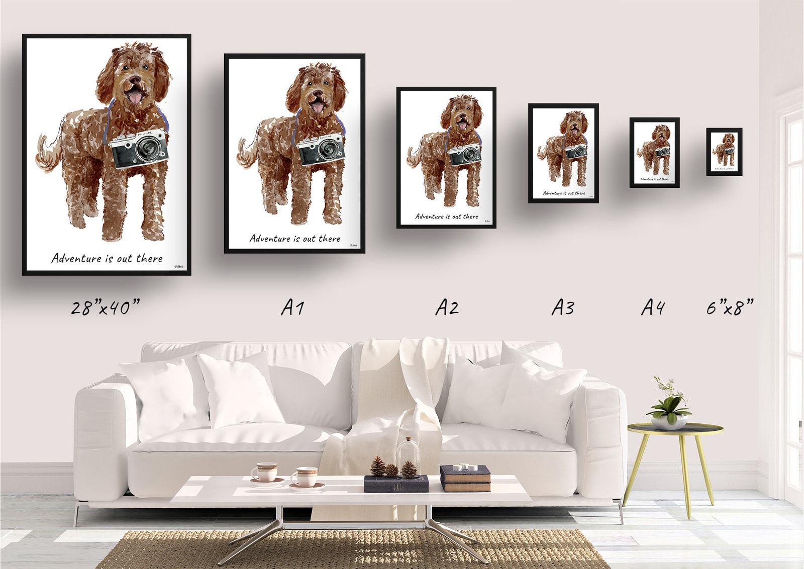 Adventure is out there Labradoodle dog print illustration. Framed & un-framed wall art 4 Adventure is out there Labradoodle dog print illustration. Framed & un-framed wall art - Image 2