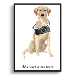 Adventure is out there Labrador retriever dog print illustration. Framed & un-framed wall art