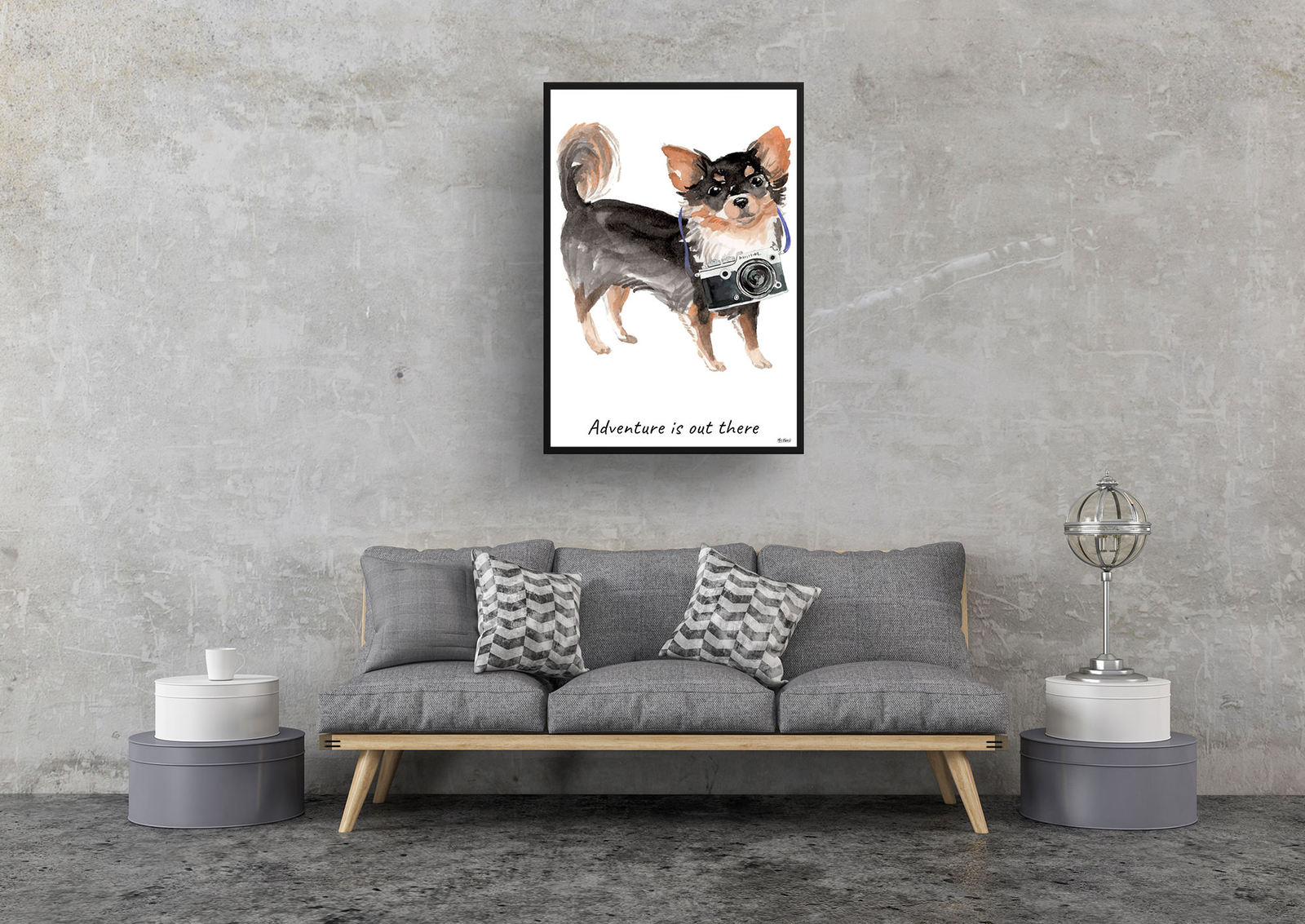 Adventure is out there Long Haired Chihuahua dog print illustration. Framed & un-framed wall art 9 Adventure is out there Long Haired Chihuahua dog print illustration. Framed & un-framed wall art - Image 7