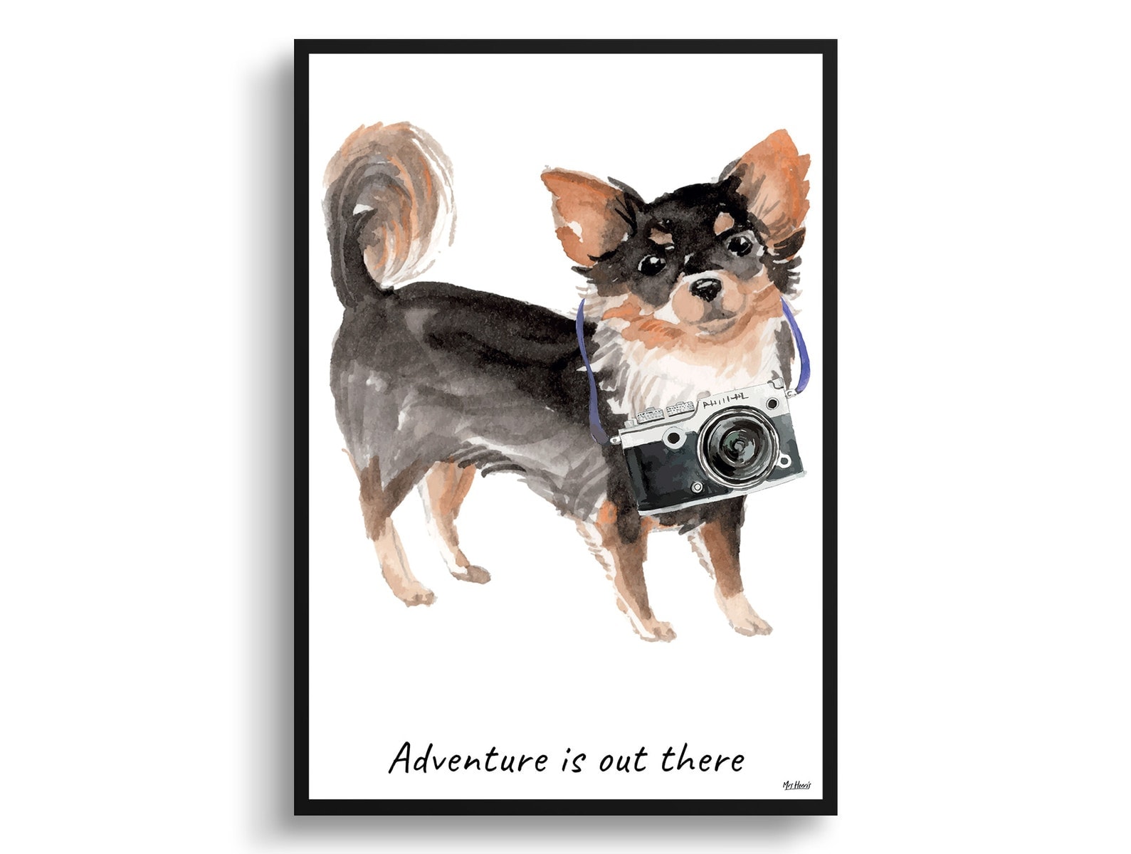 Adventure is out there Long Haired Chihuahua dog print illustration. Framed & un-framed wall art 3 Adventure is out there Long Haired Chihuahua dog print illustration. Framed & un-framed wall art