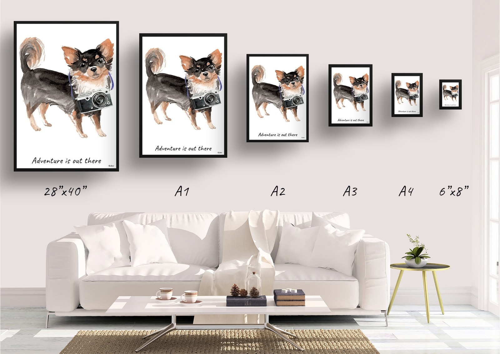 Adventure is out there Long Haired Chihuahua dog print illustration. Framed & un-framed wall art 4 Adventure is out there Long Haired Chihuahua dog print illustration. Framed & un-framed wall art - Image 2