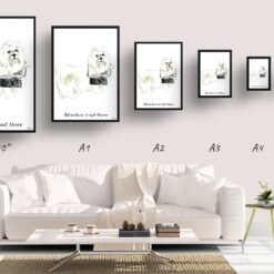 Adventure is out there Maltese dog print illustration. Framed & un-framed wall art 11 adventure is out there portrait print maltese size comparison