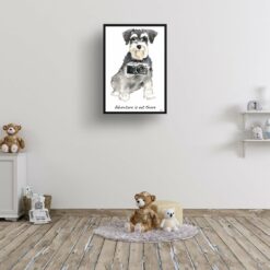 Adventure is out there Miniature Schnauzer dog print illustration. Framed & un-framed wall art 15 adventure is out there portrait print miniature schnauzer 28x40 kids room