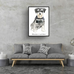 Adventure is out there Miniature Schnauzer dog print illustration. Framed & un-framed wall art 16 adventure is out there portrait print miniature schnauzer 28x40 living room