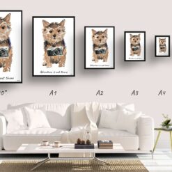 Adventure is out there Norfolk Terrier dog print illustration. Framed & un-framed wall art 11 adventure is out there portrait print norfolk terrier size comparison