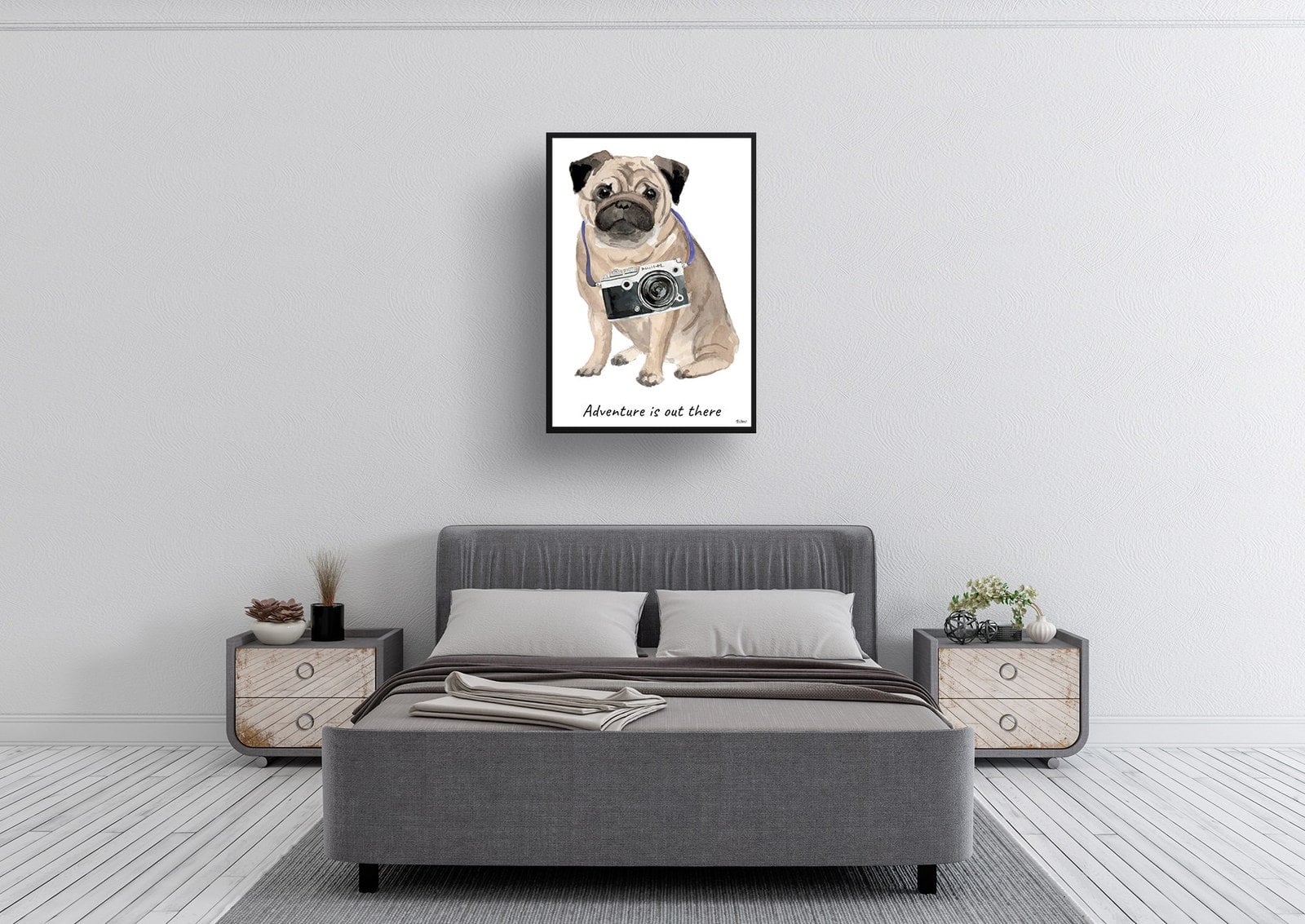 Adventure is out there Pug dog print illustration. Framed & un-framed wall art 6 Adventure is out there Pug dog print illustration. Framed & un-framed wall art - Image 4