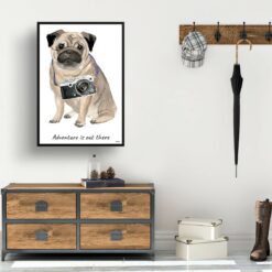 Adventure is out there Pug dog print illustration. Framed & un-framed wall art 14 adventure is out there portrait print pug 28x40 hall