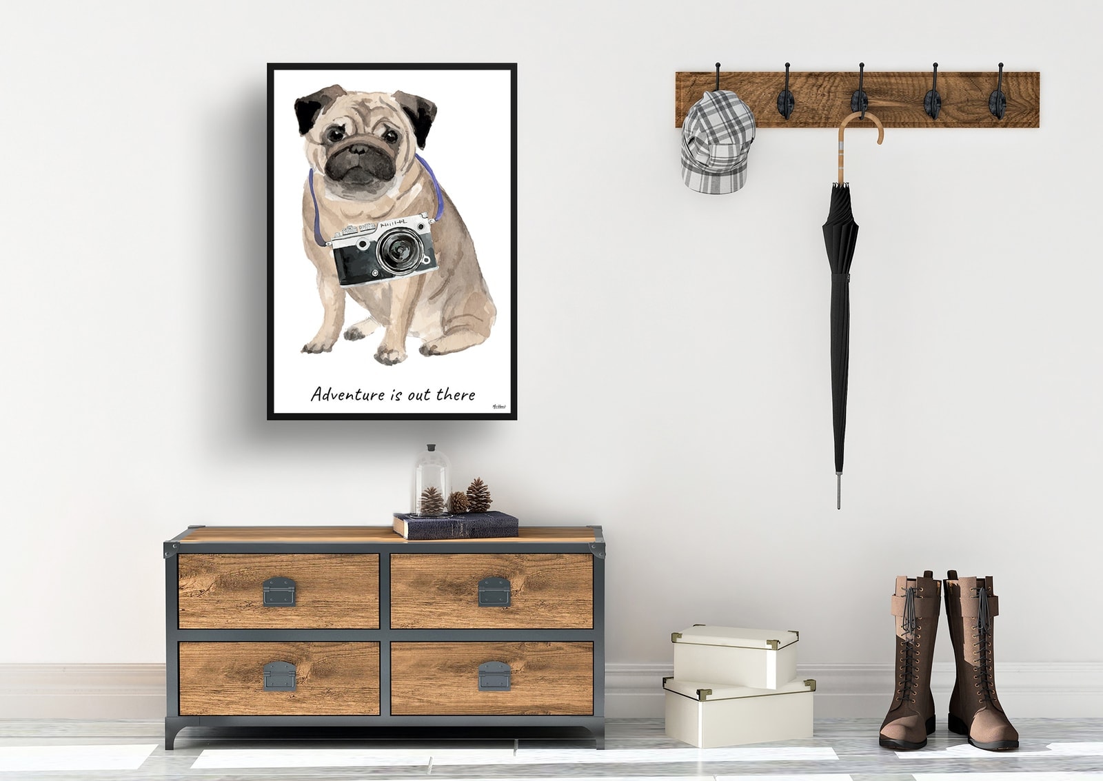 Adventure is out there Pug dog print illustration. Framed & un-framed wall art 7 Adventure is out there Pug dog print illustration. Framed & un-framed wall art - Image 5
