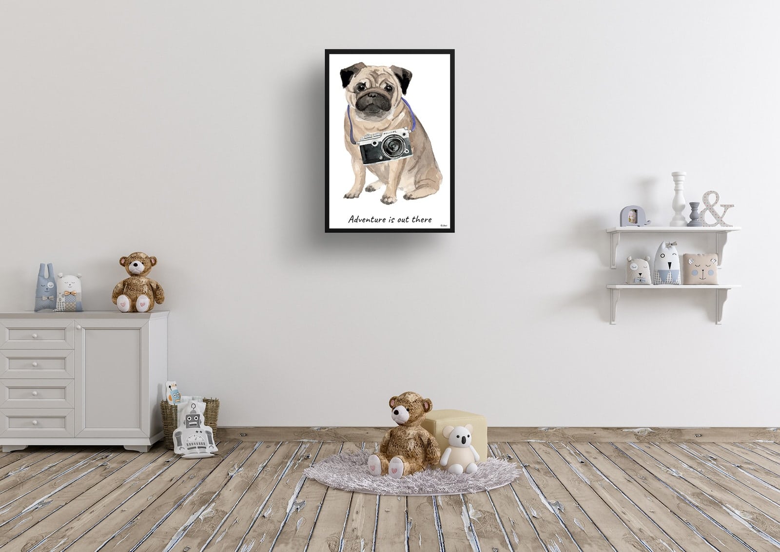 Adventure is out there Pug dog print illustration. Framed & un-framed wall art 8 Adventure is out there Pug dog print illustration. Framed & un-framed wall art - Image 6