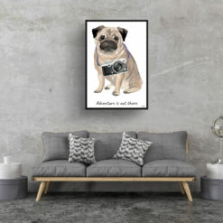 Adventure is out there Pug dog print illustration. Framed & un-framed wall art 16 adventure is out there portrait print pug 28x40 living room