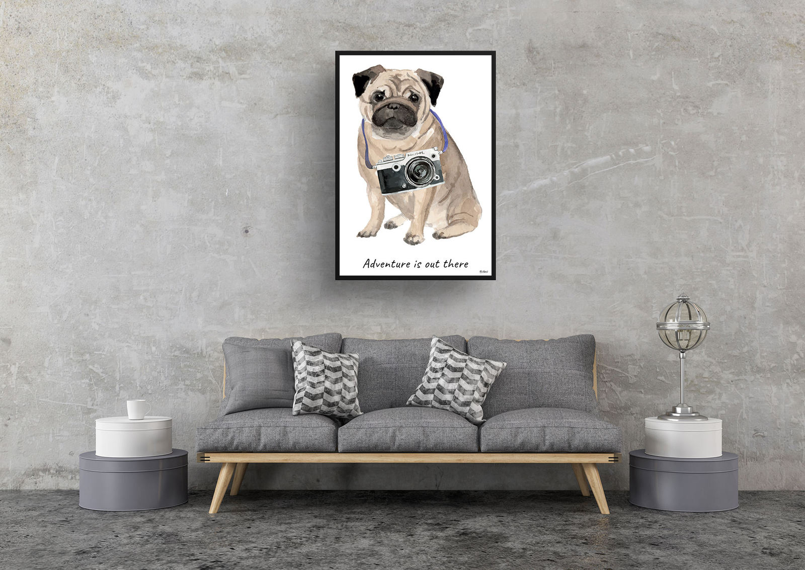 Adventure is out there Pug dog print illustration. Framed & un-framed wall art 9 Adventure is out there Pug dog print illustration. Framed & un-framed wall art - Image 7
