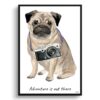 Adventure is out there Pug dog print illustration. Framed & un-framed wall art 2 adventure is out there portrait print pug front view