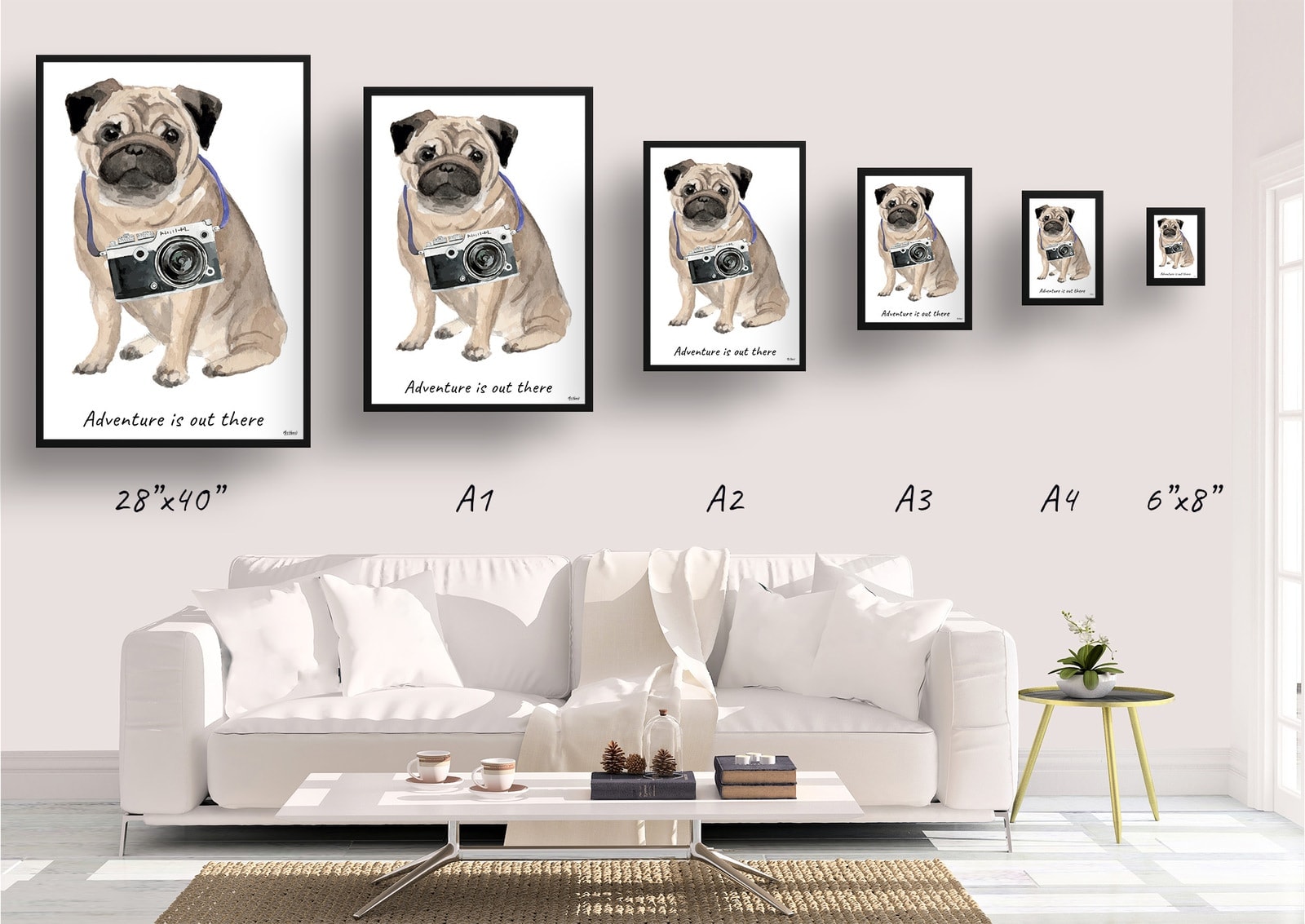 Adventure is out there Pug dog print illustration. Framed & un-framed wall art 4 Adventure is out there Pug dog print illustration. Framed & un-framed wall art - Image 2