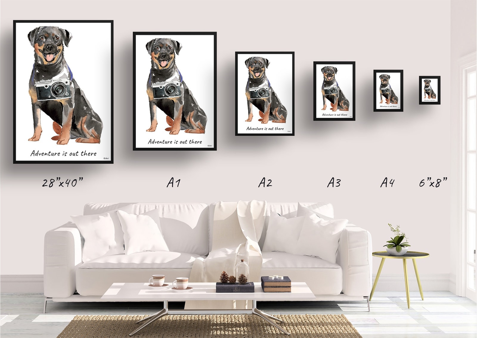 Adventure is out there Rottweiler dog print illustration. Framed & un-framed wall art 4 Adventure is out there Rottweiler dog print illustration. Framed & un-framed wall art - Image 2
