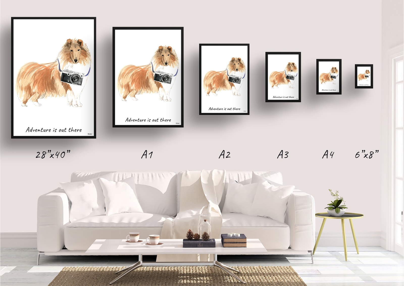 Adventure is out there Rough Collie dog print illustration. Framed & un-framed wall art 4 Adventure is out there Rough Collie dog print illustration. Framed & un-framed wall art - Image 2