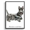 Adventure is out there Scottish Terrier dog print illustration. Framed & un-framed wall art 2 adventure is out there portrait print scottish terrier front view