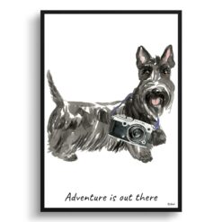 Adventure is out there Scottish Terrier dog print illustration. Framed & un-framed wall art