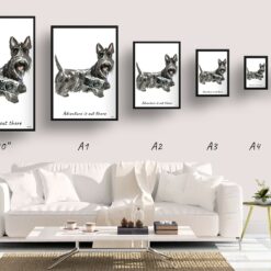 Adventure is out there Scottish Terrier dog print illustration. Framed & un-framed wall art 11 adventure is out there portrait print scottish terrier size comparison