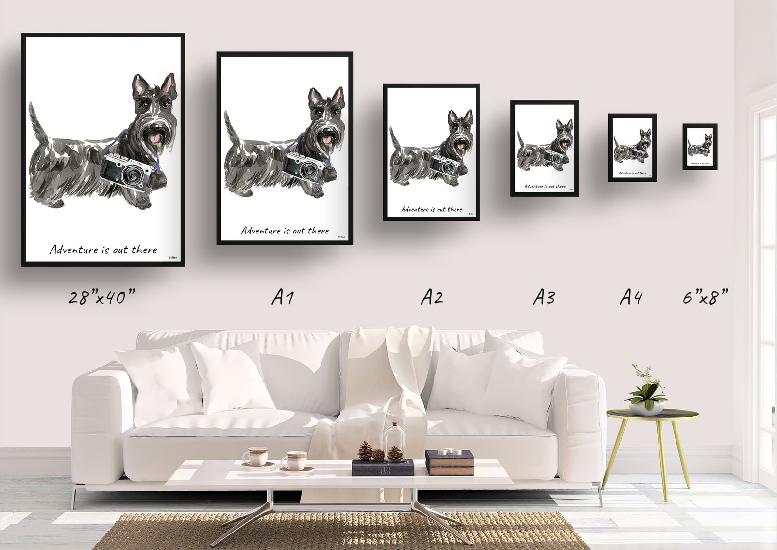 Adventure is out there Scottish Terrier dog print illustration. Framed & un-framed wall art 4 Adventure is out there Scottish Terrier dog print illustration. Framed & un-framed wall art - Image 2