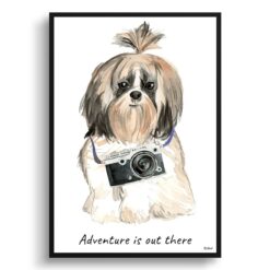 Adventure is out there Shih tzu Long hair dog print illustration. Framed & un-framed wall art