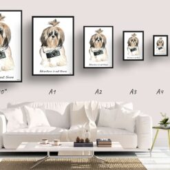 Adventure is out there Shih tzu Long hair dog print illustration. Framed & un-framed wall art 11 adventure is out there portrait print shih tzu long hair size comparison
