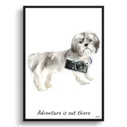 Adventure is out there Shih tzu Short hair dog print illustration. Framed & un-framed wall art