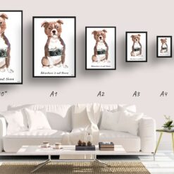 Adventure is out there Staffordshire Bull Terrier dog print illustration. Framed & un-framed wall art 11 adventure is out there portrait print staffordshire bull terrier size comparison