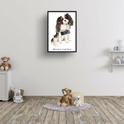 adventure is out there portrait print tri colour king charles spaniel 28x40 kids room