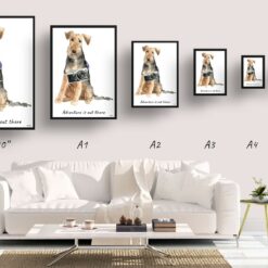 Adventure is out there Welsh Terrier dog print illustration. Framed & un-framed wall art 11 adventure is out there portrait print welsh terrier size comparison