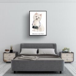 Adventure is out there Westie dog print illustration. Framed & un-framed wall art 13 adventure is out there portrait print westie 28x40 bedroom