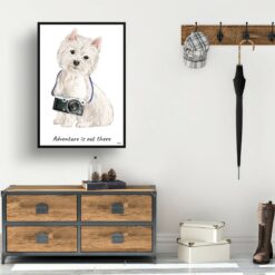 Adventure is out there Westie dog print illustration. Framed & un-framed wall art 14 adventure is out there portrait print westie 28x40 hall