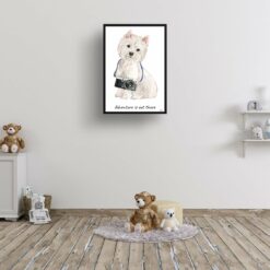 Adventure is out there Westie dog print illustration. Framed & un-framed wall art 15 adventure is out there portrait print westie 28x40 kids room