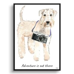 Adventure is out there Wheaten Terrier dog print illustration. Framed & un-framed wall art