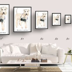 Adventure is out there Wheaten Terrier dog print illustration. Framed & un-framed wall art 11 adventure is out there portrait print wheaten terrier size comparison