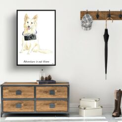 Adventure is out there White Collie dog print illustration. Framed & un-framed wall art 14 adventure is out there portrait print white collie 28x40 hall
