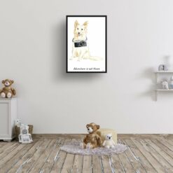 Adventure is out there White Collie dog print illustration. Framed & un-framed wall art 15 adventure is out there portrait print white collie 28x40 kids room