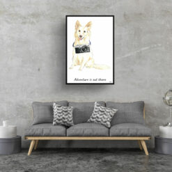 Adventure is out there White Collie dog print illustration. Framed & un-framed wall art 16 adventure is out there portrait print white collie 28x40 living room