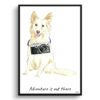 Adventure is out there White Collie dog print illustration. Framed & un-framed wall art 1 adventure is out there portrait print white collie front view