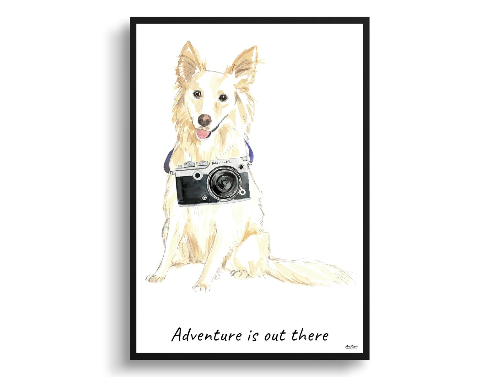 Adventure is out there White Collie dog print illustration. Framed & un-framed wall art 3 Adventure is out there White Collie dog print illustration. Framed & un-framed wall art