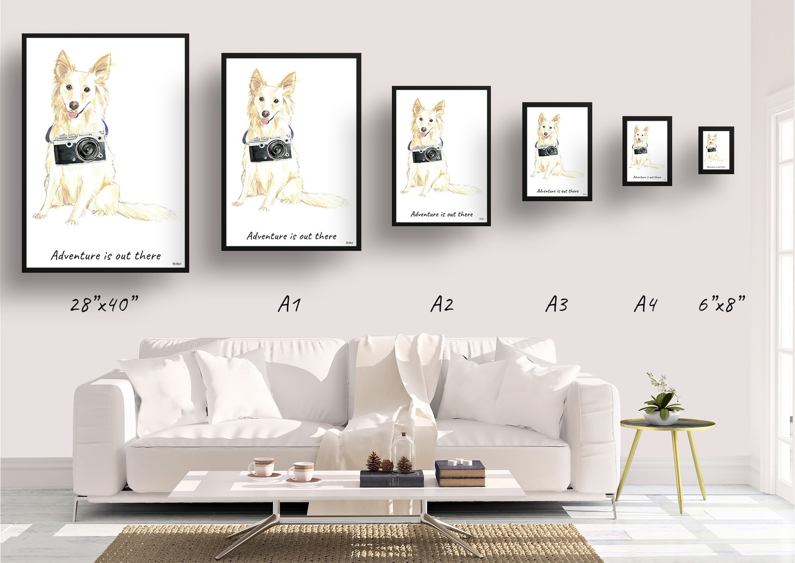 Adventure is out there White Collie dog print illustration. Framed & un-framed wall art 4 Adventure is out there White Collie dog print illustration. Framed & un-framed wall art - Image 2
