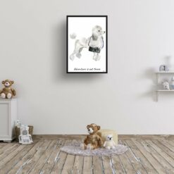 Adventure is out there White poodle dog print illustration. Framed & un-framed wall art 15 adventure is out there portrait print white poodle 28x40 kids room