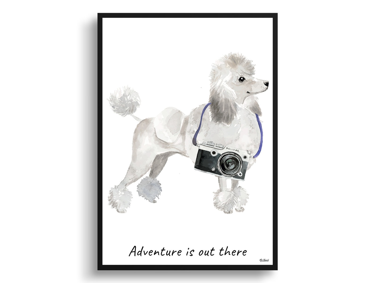 Adventure is out there White poodle dog print illustration. Framed & un-framed wall art 3 Adventure is out there White poodle dog print illustration. Framed & un-framed wall art